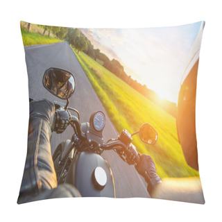 Personality  Driver Riding Motorcycle On An Asphalt Road Pillow Covers