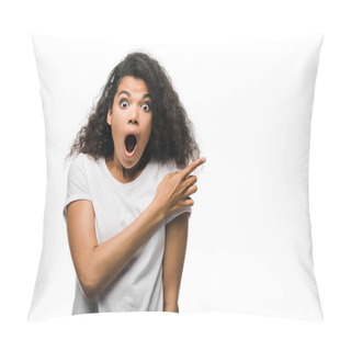 Personality  Shocked Curly African American Woman Pointing With Finger Isolated On White  Pillow Covers