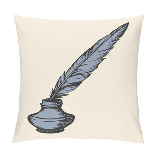 Personality  Quill Pen In Inkpot. Vector Sketch Pillow Covers