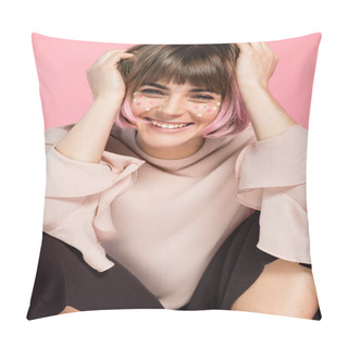 Personality  Laughing Woman With Creative Makeup Pillow Covers