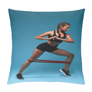 Personality  Serious Girl Using Expander To Perform Lunge Pillow Covers