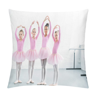 Personality  Beautiful Multiethnic Kids In Pink Tutu Skirts Practicing Ballet Together Pillow Covers