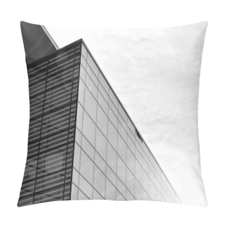 Personality  Sun Rays Light Effects On Urban Buildings In Sunset. Modern Office Building Detail, Glass Surface With Sunlight. Business Background. Black And White. Pillow Covers