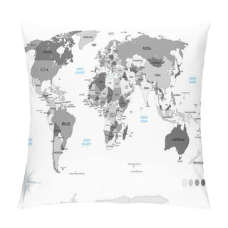 Personality  Political World Map On White Background, With Every State Labeled And Selectable (labeled In Layers Panel Also). Versatile File, Turn On An Off Visibility And Color Of Each Country In One Click. Pillow Covers