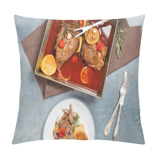 Personality  Braised Beef With Tomatoes, Lemon, Garlic And Rosemary In Pot Pillow Covers