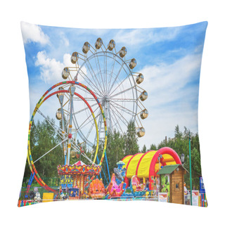 Personality  View Of The Embankment Of The Ob River In The Area Of The Amusem Park And Ferris Wheel Pillow Covers