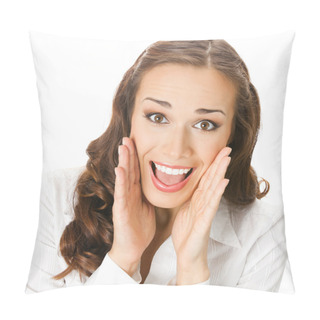Personality  Happy Smiling Surprised Business Woman, Isolated Pillow Covers