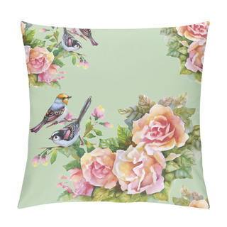 Personality  Pink Rose Flowers With Birds Pillow Covers