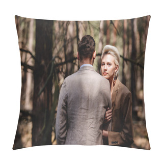 Personality  Stylish Couple In Formal Wear Standing In Forest Pillow Covers