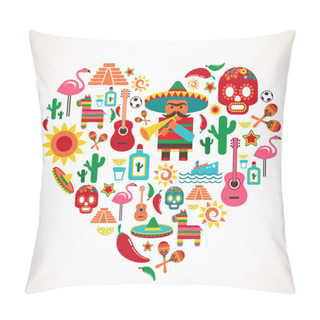 Personality  Mexico Love - Heart With Set Of Vector Icons Pillow Covers