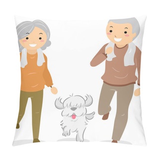 Personality Senior Couple Walking Their Dog Stickman Pillow Covers