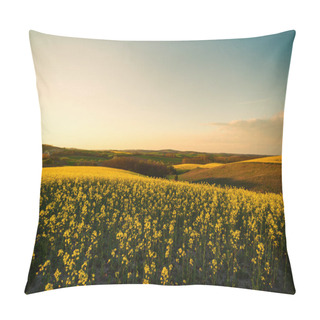 Personality  Sunset Above The Large Yellow Colza Field Pillow Covers