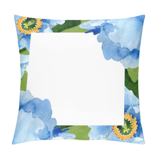Personality  Beautiful Blue Poppies With Green Leaves Isolated On White. Watercolor Background Illustration. Watercolour Drawing Fashion Aquarelle. Frame Border Ornament Background. Pillow Covers