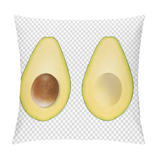 Personality  Vector 3d Realistic Cut Half Avocado With Seed Icon Set Closeup Isolated On Transparent Background. Design Template, Food, Health, Diet Concept. Front Or Top View Pillow Covers