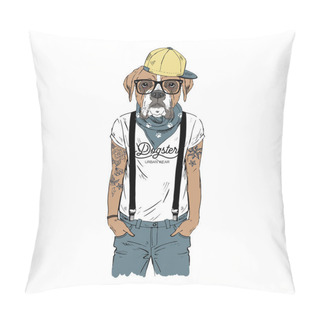 Personality  Boxer Breed Hipster Illustration. Pillow Covers