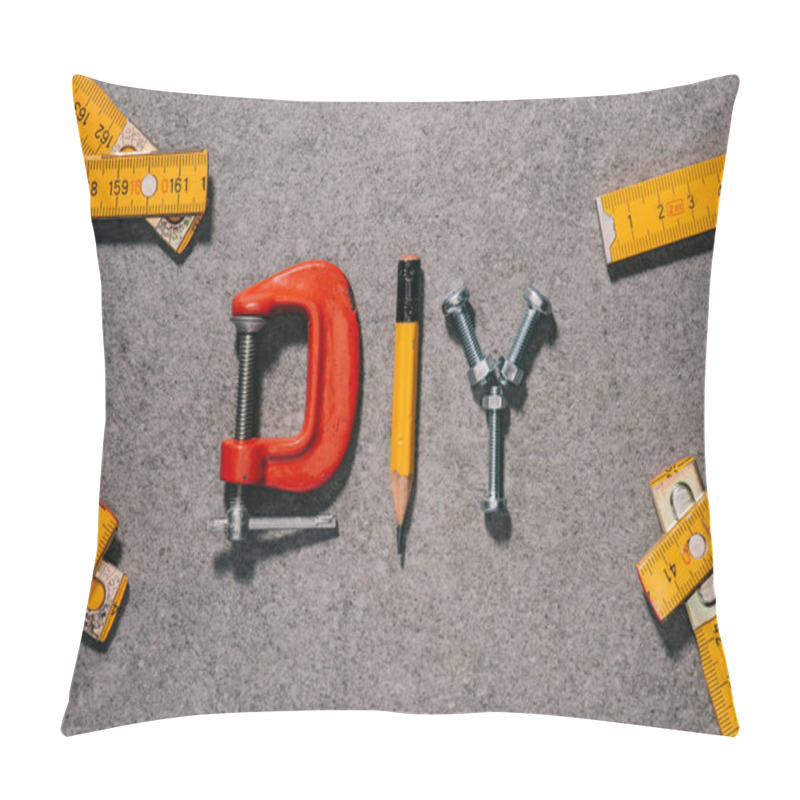 Personality  Top View Of Word Diy Made Of Tools On Grey Surface Pillow Covers