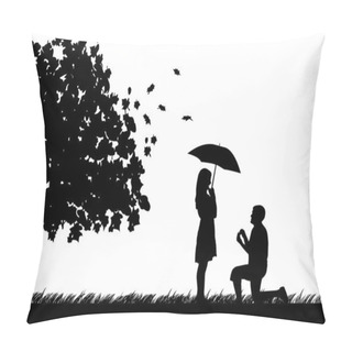 Personality  Romantic Proposal In Park Under The Tree Of A Man Proposing To A Woman While Standing On One Knee In Autumn Or Fall Silhouette Pillow Covers