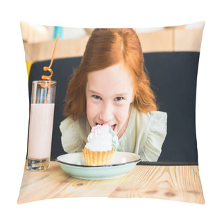 Personality Girl Eating Cupcake In Cafe Pillow Covers