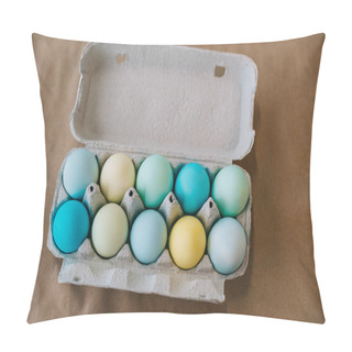 Personality  Top View Of Colored Easter Eggs In Cardboard Pack Pillow Covers
