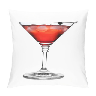 Personality  Glass Of Martini Cocktail With Berry And Ice Cubes On White Background Pillow Covers