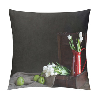 Personality  Suitcase With Flowers And Apples. Spring Travel Still Life. Pillow Covers