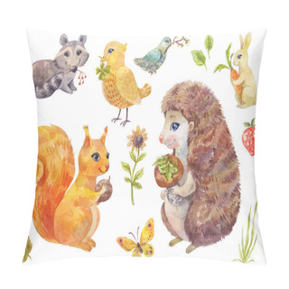 Personality  Cute Watercolor Forest Animals. Vintage Illustration Of Fluffy P Pillow Covers