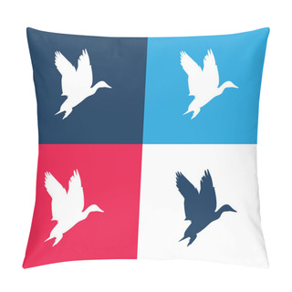 Personality  Bird Waterfowl Shape Blue And Red Four Color Minimal Icon Set Pillow Covers