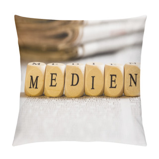 Personality  Letter Dices Concept: Medien (German) Pillow Covers