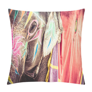 Personality  Elephant. India, Jaipur, State Of Rajasthan. Pillow Covers