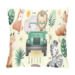 Personality  Cute Doodle Safari Animals With Floral Collection Pillow Covers