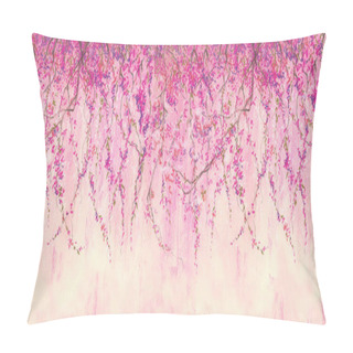 Personality  Sakura Branches Painted With Pastel. Stunningly Beautiful, Modern Murals, Wallpaper, Wall Murals, Photowallpaper, Cover, Postcard On An Interesting, Unusual Background. Wall Of Pink Sakura Flowers. Pillow Covers