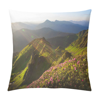 Personality  Rhododendron Flowering In The Eastern Carpathians. Pillow Covers