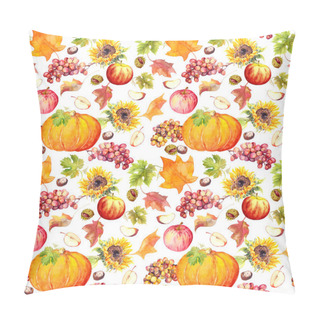 Personality  Thanksgiving Seamless Background. Fruits, Vegetables - Pumpkin, Autumn Leaves. Watercolor Pillow Covers