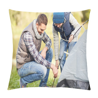 Personality  Happy Father And Son Setting Up Tent Outdoors Pillow Covers