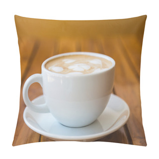 Personality  Cup Of Coffee With Heart Pattern In A White Cup On Wood Table Pillow Covers