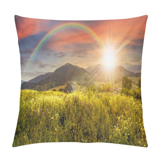 Personality  Meadow With Flowers In Mountains At Sunset Pillow Covers