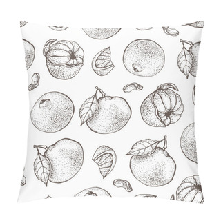Personality  Vector Seamless Pattern With Ink Hand Drawn Citrus Fruit, Slices And Leaves Sketch. Mandarin Orange, Tangerine, Lime Isolated On White Background. Detailed Vegetarian Food  Illustration. Pillow Covers