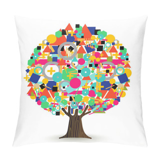 Personality  Tree Made Of Colorful Abstract Shapes. Vibrant Color Geometric Icons And Symbols For Conceptual Idea. EPS10 Vector. Pillow Covers
