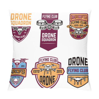 Personality  Set Of Emblems With Drone.  Pillow Covers