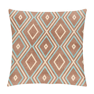 Personality  Watercolor Geometrical Pattern In Blue, Beige And Brown Color. For Fashion Textile, Cloth, Backgrounds. Pillow Covers