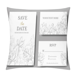 Personality  Iris Floral Botanical Flowers. Black And White Engraved Ink Art. Wedding Background Card Floral Decorative Border. Pillow Covers