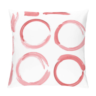 Personality  Set Of Red Grunge Circle Brush Strokes. Watercolor. Vector Pillow Covers