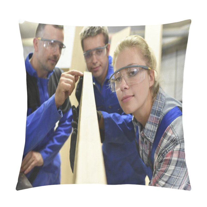 Personality  Carpenter With Apprentices  In Workshop Pillow Covers