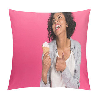 Personality  Girl Showing Thumb Up To Ice Cream Pillow Covers
