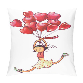 Personality  Girl Is Flying On Heart Balloons Pillow Covers