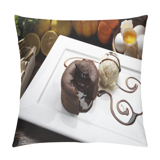 Personality  Chocolate Cake With Fresh, Ice Cream Pillow Covers