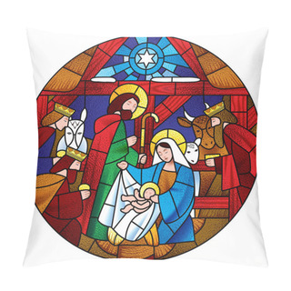 Personality  Circle Shape With The Christmas And Adoration Of The Magi Scene  Pillow Covers