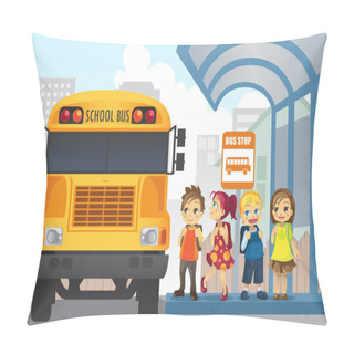 Personality  Children At Bus Stop Pillow Covers