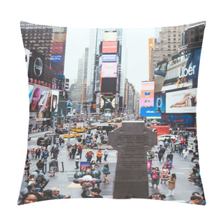 Personality  TIMES SQUARE, NEW YORK, USA - OCTOBER 8, 2018: Urban Scene With Crowded Times Square In New York, Usa Pillow Covers