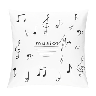 Personality  Hand Drawn Doodle  Music Notes, Elements And Signature Set. Sketch, Vector Illustration.  Pillow Covers